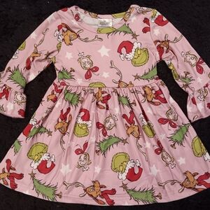 Kids Pink Cartoon Print Casual Dress